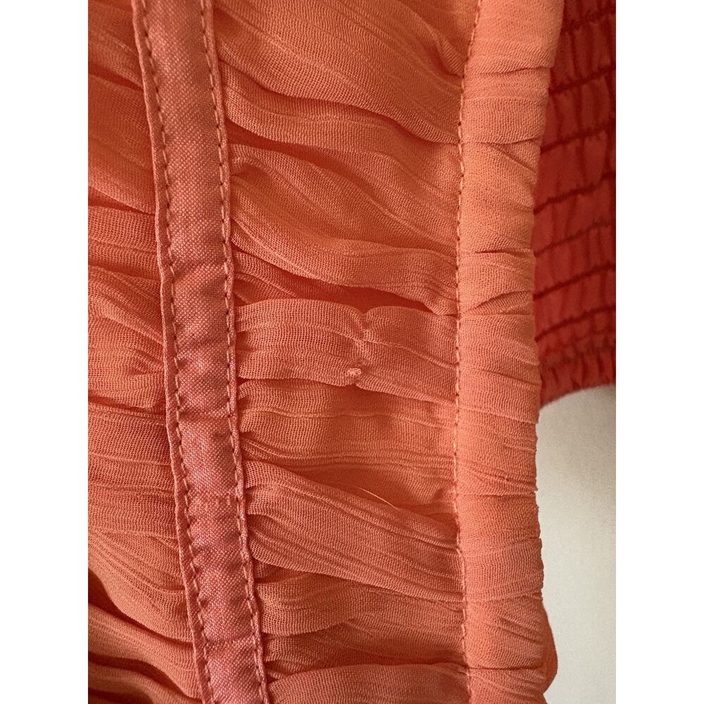 Vintage Y2K Sherbet Orange & pink Coral Corset Top Smocked Ruffle Blouse Large - Picture 8 of 8